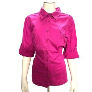 Apt 9 Fuchsia Purple Button Front Dressy Cotton Shirt  Front Pockets Size XL